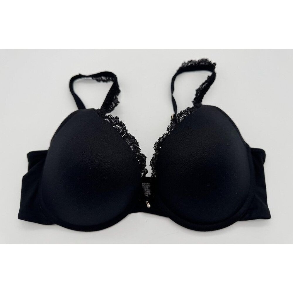 Soma Embraceable Push Up Lace Trim Bra Solid Black Padded Underwire Size 34C